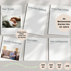 Cartes jalons bébé et enfant 50 pièces jusqu'à 10 ans à imprimer suffisamment d'espace pour les photos idée cadeau pour naissance baby shower baptême