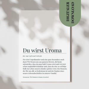 Postkarte Du Wirst Uroma Definition Schwangerschaftsverkündung Überraschung Wir Werden Eltern Wir Bekommen Ein Baby Digitale Ankündigung JPG
