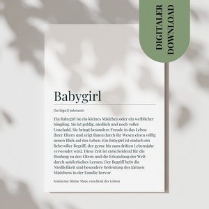 Carte pour la naissance d'une fille Carte postale Babygirl Définition Poster Babygirl Cadeau pour la naissance d'une fille Carte de naissance simple à imprimer