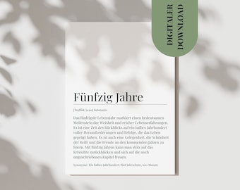 Postcard Fifty Years Definition Gift 50th Birthday 1974 Card Birthday Cash Gift Birthday Card 50 Woman To Print PDF