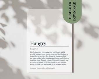 Postcard Hangry Definition Funny Card Hungry and Angry Funny Poster Kitchen I&#39;m Hungry Kitchen Decoration Idea Hangry Poster Wall Decoration