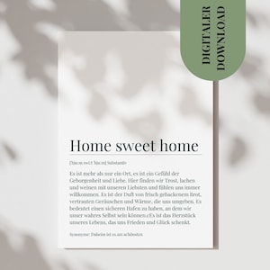 Plakat Home Sweet Home Dekoracja domu Prezent na parapetówkę Prezent na parapetówkę Obraz Definicja domu Home SweetHome PDF