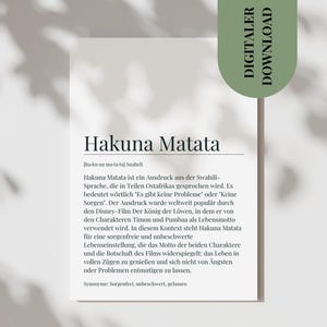 Poster Hakuna Matata Definition Sorgenfrei Geburtstagsgeschenk Kind Motivierender Spruch Wand Geschenk Für Einweihungsparty FreundIn PDF