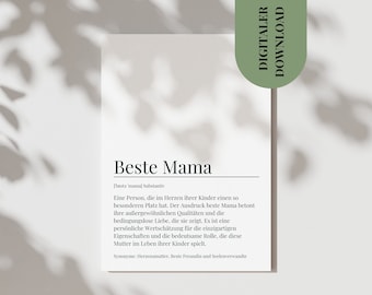 Postcard Best Mom Gift Mother's Day Birthday Gift Mom Thank You Mother Definition Best Mom Card Mom Gift Birthday PDF