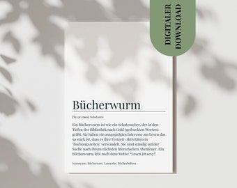 Digital Card Bookworm Bookmark Bookworm Definition Funny Card Bookworm Birthday Gift Book Lover Little Something Poster PDF