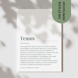 Karta pocztowa Tenis Prezent urodzinowy Miłośnik tenisa Prezent Karta definicji tenisisty Tenis Do wydrukowania Plakat Tenis Sport PDF