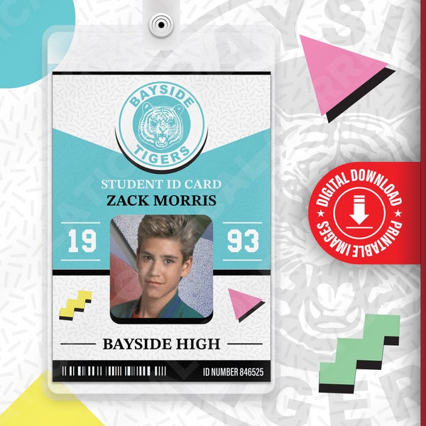 Saved by the Bell Zack Morris, Bayside Tigers, 80's and 90's Vintage Retro Design ID Badge Card Cosplay Costume Name Tag, Halloween