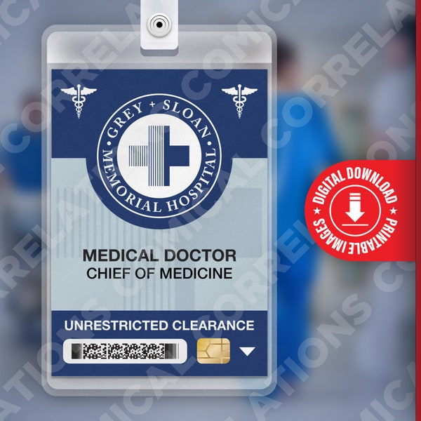 DIGITAL DOWNLOAD Grey's Anatomy Badge, Grey + Sloan Memorial Hospital ID Badge, Hospital, Doctor, Halloween, Card Cosplay Costume Name Tag