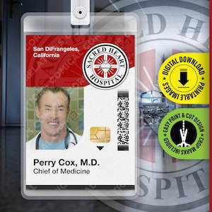 Scrubs TV Show Badge, Perry Cox, Sacred Heart Hospital ID Badge, Halloween Replica Prop Card, Cosplay Costume, Name Tag Digital Download