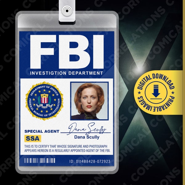 PRINTABLE X Files Special Agent Dana Scully Card Badge, TV Show, Cult Classic, Name Tag, For Costume, Cosplay, Halloween, Replica, DOWNLOAD