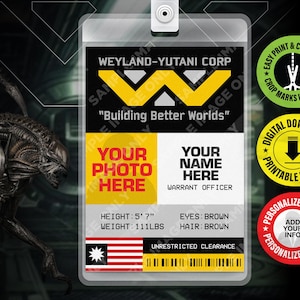 PDF IMPRIMABLE PERSONNALISÉ - carte d'identité cosplay film extraterrestre, badge réplique étiquette accessoire, classique culte - 2,375 po. x 3,375 po.