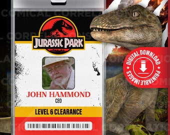 PRINTABLE Jurassic Park John Hammond Card Badge ID, Dinosaurs, Movie, Name Tag, For Costume, Cosplay, Halloween, Replica, DOWNLOAD