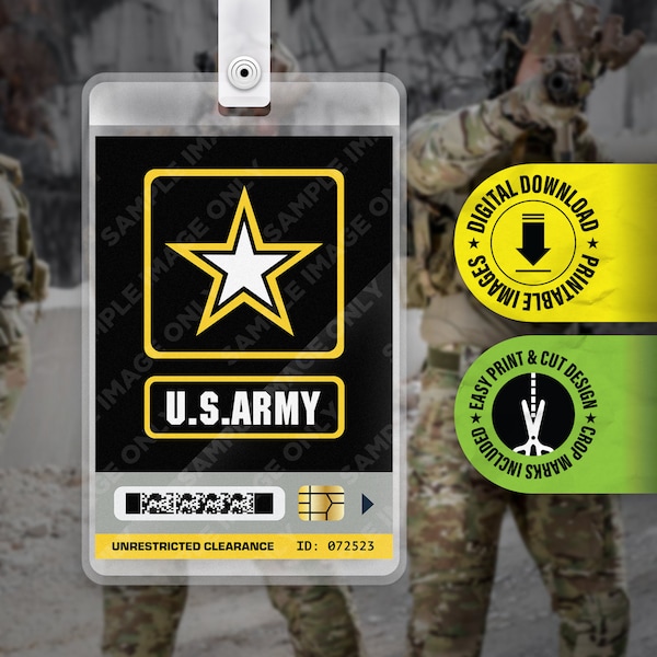 United States U.S. Army Government ID Badge Card Halloween Cosplay Costume Name Tag - Printable PDF - Card size 2.375 in x 3.375 in