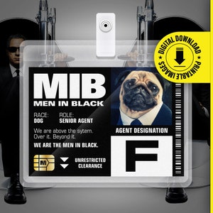 MIB Agent F Frank the Pug Men In Black ID Badge Card Halloween Cosplay Costume Name Tag - File PDF stampabile - Dimensioni della carta 2,375 in x 3,375 in