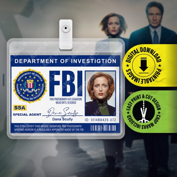 PRINTABLE X Files Special Agent Dana Scully Card Badge, TV Show, Cult Classic, Name Tag, For Costume, Cosplay, Halloween, Replica, DOWNLOAD