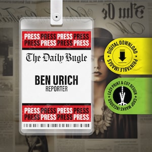 PRINTABLE PDF - The Daily Bugle - Ben Urich - Press Pass - ID Badge Card Halloween Cosplay Costume Name Tag - Size 2.375 in x 3.375 in