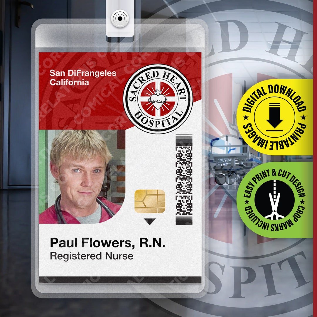 Scrubs TV Show Badge, Paul Flowers, Sacred Heart Hospital ID Badge