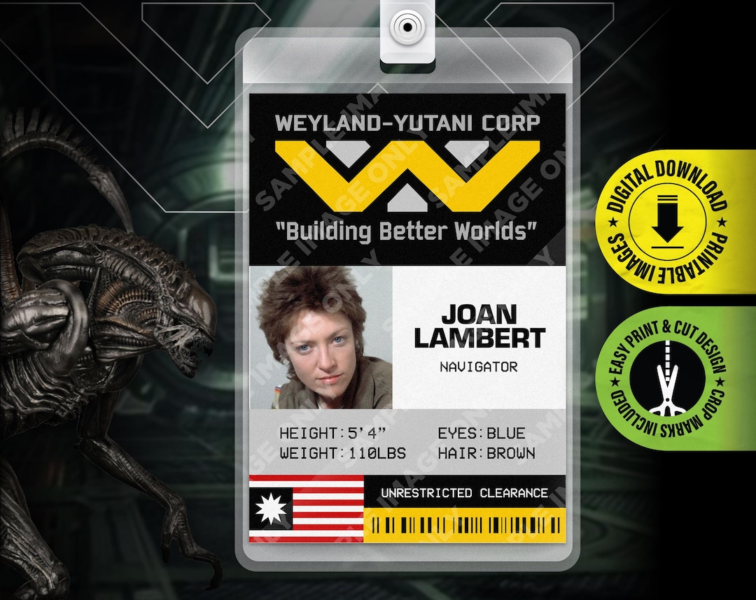 PRINTABLE PDF - Joan Lambert, Navigator, Alien Movie Cosplay Id Name ...
