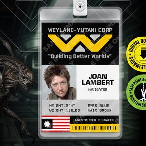 PRINTABLE PDF - Joan Lambert, Navigator, Alien Movie Cosplay Id name card, Id badge, Replica Tag, Prop, Cult Classic -  2.375 in x 3.375 in