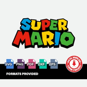 Logo couleur Super Mario Bros pour des cadeaux de fête d'anniversaire pour enfants, Nintendo, Clipart, Cricut, fichier de coupe numérique vectoriel, Svg, Png, Dxf, fichiers Eps