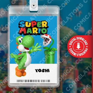 Carte d'identité avec badge Super Mario Bros. Movie Yoshi, fête d'anniversaire amusante pour enfants, cosplay, étiquette de nom de costume d'Halloween, jeux, Nintendo