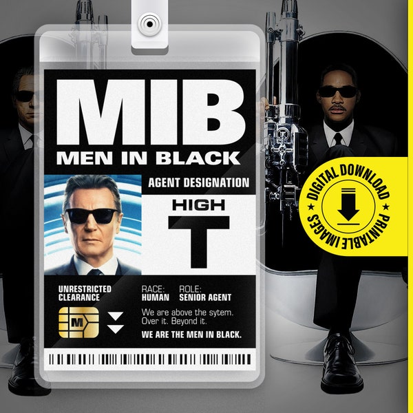 MIB - High T - Men In Black ID Badge Card Halloween Cosplay Costume Name Tag - Printable PDF file - Card size 2.375 in x 3.375 in