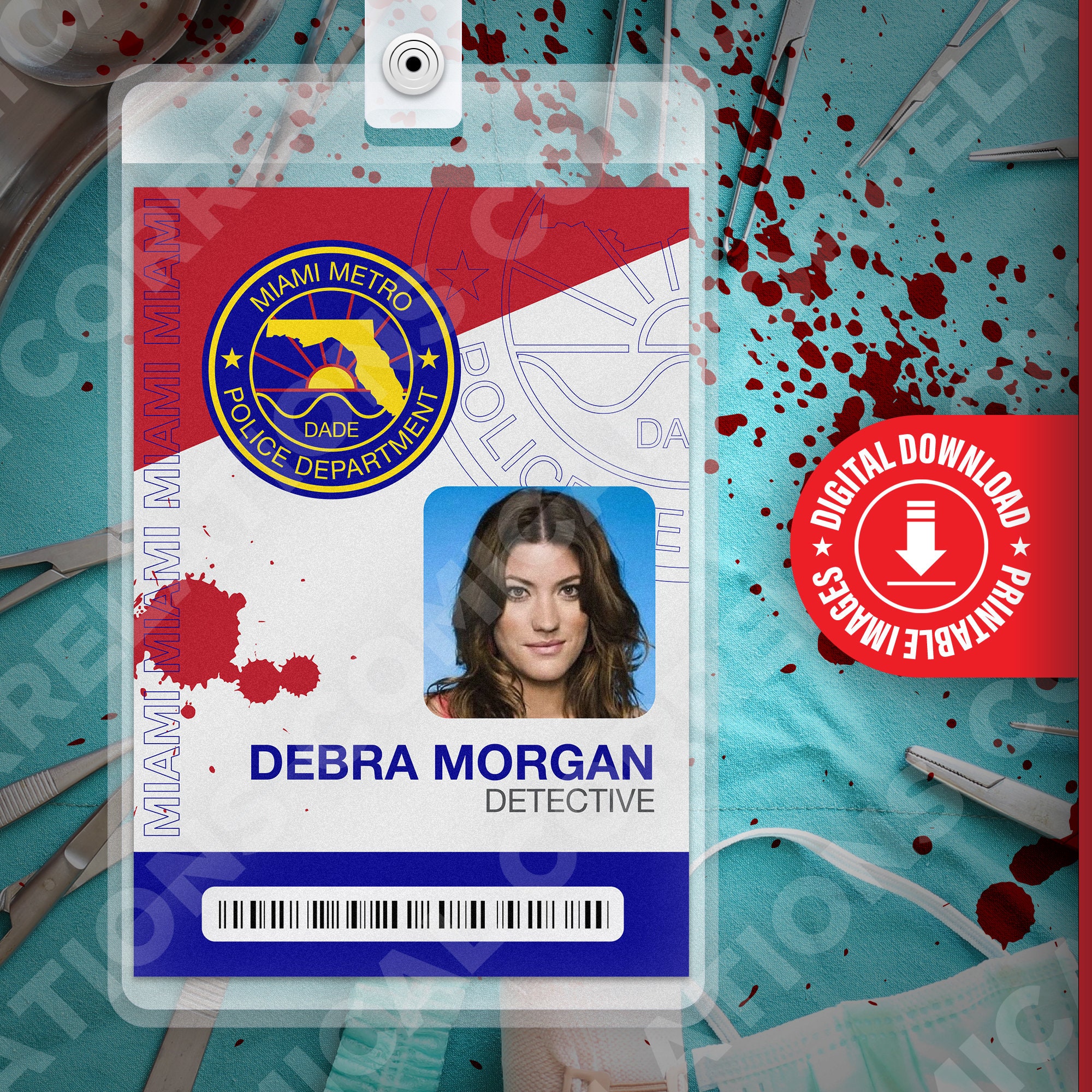PRINTABLE Debra Morgan, Dexter, id Card Badge, Name Tag, For Costume, Cosplay, Pass, Halloween, Funny Gift, Replica, Digital Image DOWNLOAD