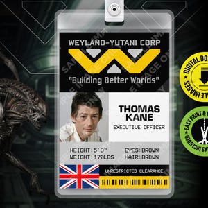 PRINTABLE PDF - Thomas Kane Alien Movie Cosplay Id name card, Id badge, Replica Tag, Prop, Cult Classic -  2.375 in x 3.375 in