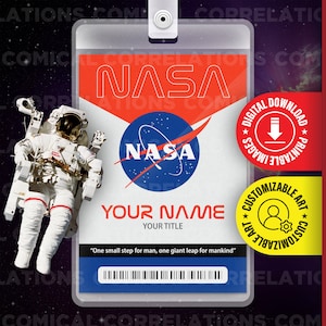 Insignia de la NASA PERSONALIZABLE E IMPRIMIBLE, espacio exterior, tarjeta de identificación, etiqueta con nombre, disfraz, cosplay, Halloween, regalo divertido, réplica, imagen digital Descargar