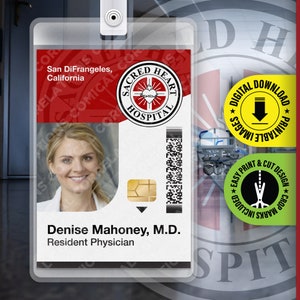 Scrubs TV Show Badge, Denise Mahoney Sacred Heart Hospital ID Badge, Halloween Replica Prop Card, Cosplay Costume Name Tag, Digital Download