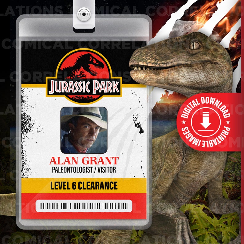 PRINTABLE Jurassic Park Alan Grant Card Badge ID Dinosaurs - Etsy UK