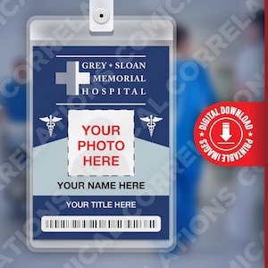 INDIVIDUALISIERBAR Grey's Anatomy Badge, Grey's Anatomy Badge + Sloan Erinnerungsheim Ausweis Karte Cosplay Kostüm Namensschild