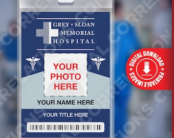 CUSTOMIZABLE Grey&#39;s Anatomy Badge, Grey + Sloan Memorial Hospital ID Badge Card Cosplay Costume Name Tag