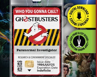 GHOSTBUSTERS, Paranormal Krimi, Ausweis, Halloween Kostüm Replica Requisite Karte, Cosplay, Namensschild, Digitaler pdf Download