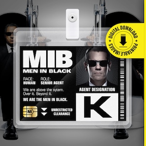 MIB - Youngagent K - Männer in Schwarz Ausweis Karte Halloween Cosplay Kostüm Namensschild - Druckbare PDF-Datei - Kartengröße 2,375 in x 3,375 in