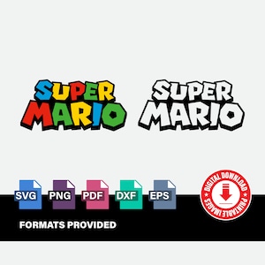 Super Mario Bros. Color / S&W Logo Bundle, Kinder Geburtstagsgeschenke, Nintendo, Clipart, Cricut, Digitaler Vektor Schnitt Datei, svg, Png, Dxf, Eps Files