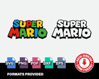 Super Mario Bros. Color / B&W Logo Bundle, Kids birthday gifts, Nintendo, Clipart, Cricut, Digital Vector Cut File, Svg, Png, Dxf, Eps Files