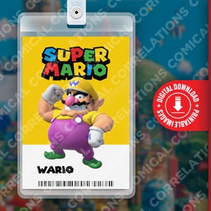 Carte d'identité imprimable Super Mario Bros. film Wario, fête d'anniversaire amusante pour enfants, cosplay, étiquette de nom de costume d'Halloween, jeux, Nintendo