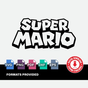 Logotipo preto e branco de Super Mario Bros., presentes de aniversário para crianças, Nintendo, Clipart, Cricut, arquivo de corte vetorial digital, Svg, Png, Dxf, arquivos Eps