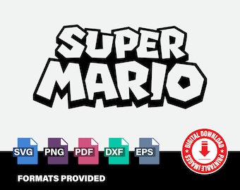 Super Mario Bros. Black & White Logo, Kids birthday gifts, Nintendo, Clipart, Cricut, Digital Vector Cut File, Svg, Png, Dxf, Eps Files