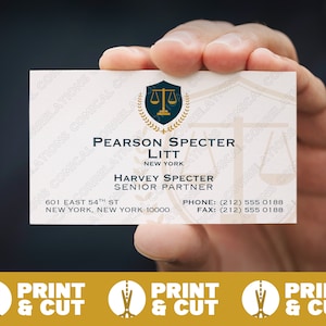 Tarjeta de presentación de Pearson Specter Litt, réplica de utilería de Halloween, trajes para programa de televisión, descarga digital en formato PDF, impresión y corte, 3,5 x 2 pulgadas, tamaño billetera
