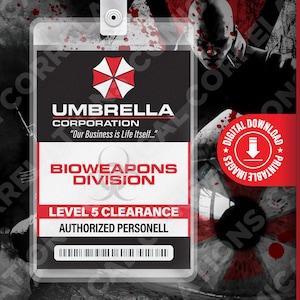 Resident Evil Umbrella Corporation Bioweapons Abteilung ID Card Badge Cosplay Kostüm Namensschild Requisite