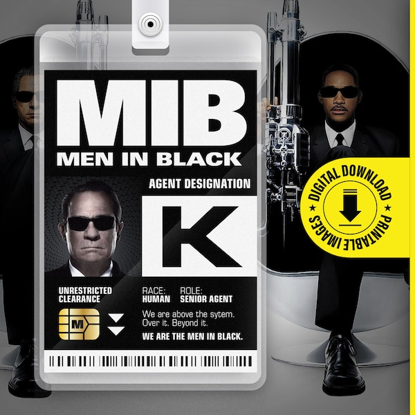 MIB - Agent K - Men In Black ID Badge Card Halloween Cosplay Kostüm Namensschild - druckbare PDF Datei - Kartengröße 7mm x 10mm