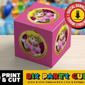 Manualidades y recuerdos para fiestas con cubos de Super Mario: descarga en formato PDF imprimible. 2 tamaños: 2,5 pulgadas en papel tamaño carta y 3,5 pulgadas en papel tamaño A3.