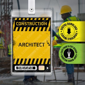 Trabalhador da construção civil - Arquiteto - Cartão de crachá de identificação Etiqueta de nome da fantasia de Halloween Cosplay - Arquivo PDF imprimível - Tamanho do cartão 2,375 pol x 3,375 pol