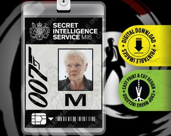 007 Agent M MI6 - Secret Intelligence Service - ID Badge Card Halloween Cosplay Costume Name Tag - Printable PDF file 2.375 in x 3.375 in