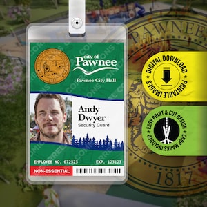 PDF STAMPABILE - Distintivo identificativo Andy Dwyer City of Pawnee Department of Parks and Recreation, costume da cosplay, targhetta identificativa, accessorio di scena - 2,375 x 3,375 pollici