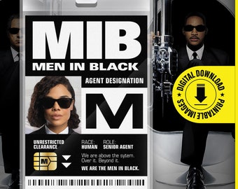 MIB - Agent M - Men In Black ID Badge Card Halloween Cosplay Costume Name Tag - Printable PDF file - Card size 2.375 in x 3.375 in