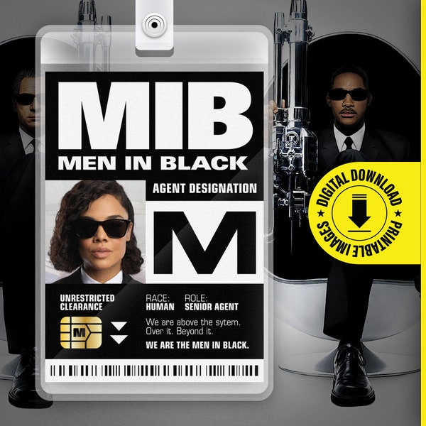 MIB - Agent M - Men In Black ID Badge Card Halloween Cosplay Costume Name Tag - Printable PDF file - Card size 2.375 in x 3.375 in