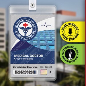 PDF IMPRIMABLE - Hôpital général médecin Prop ID Badge carte Halloween Cosplay Costume nom étiquette - taille carte 2,375 po x 3,375 po